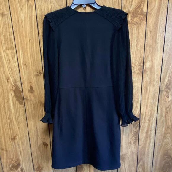 Current Air Anthropologie Black Faux Wrap Dress Small Semi-Sheer Sleeves Gothic - Picture 4 of 7